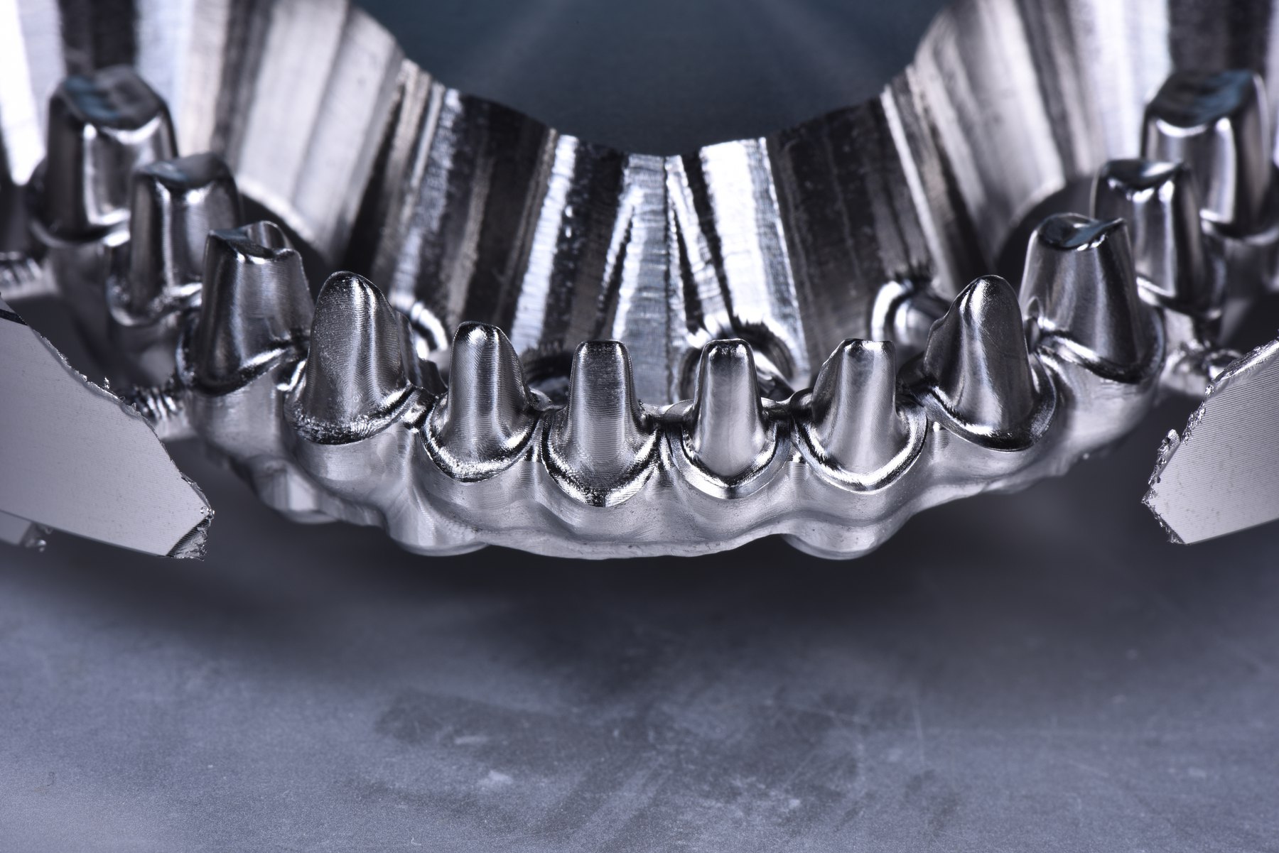 Titanium full-arch framework being milled